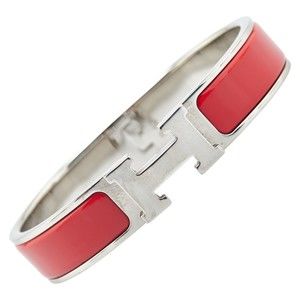 Hermes Click H PM Bracelet Silver Red Metal Women's HERMES